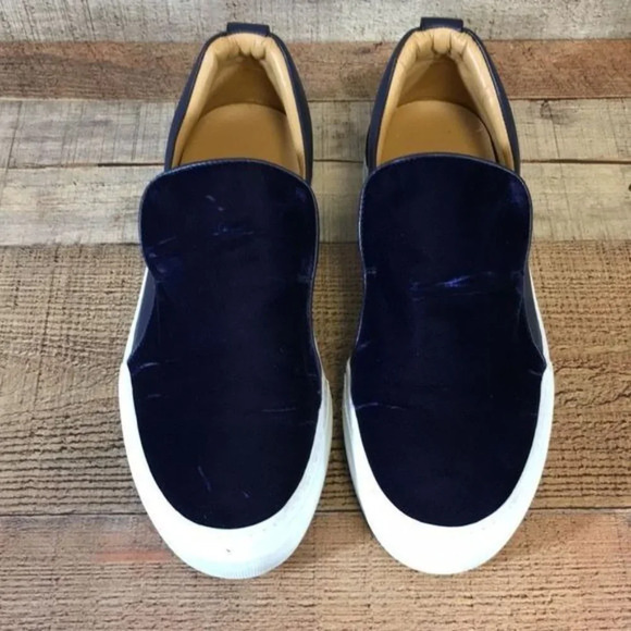 Buscemi Blue Leather Velvet Slip On Sneakers Womens 39 9 Shoes Mens 6 Designer - Picture 3 of 13